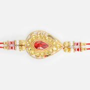 Tilak Shape Design Kundan Studded Rich Looking Golden Design Zardosi Rakhi