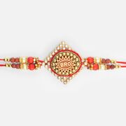 Bro Written On Square Beads Colorful Beads and Rudraksha Zardosi Bhai Rakhi