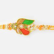 Pearl Studded Tri Color Design Modern Stylish Looking Beautiful Zardosi Rakhi for Brother