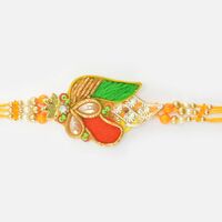 Pearl Studded Tri Color Design Modern Stylish Looking Beautiful Zardosi Rakhi for Brother