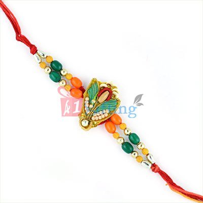 Magnificently Colorful Zardozi Creation - Zardosi Rakhi with Colorful Beads