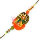 Colorful Zardosi Rakhi on Satin Base with Golden and Color Beads