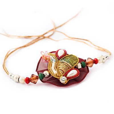 Super net base with pearl and zari work Rakhi for brother